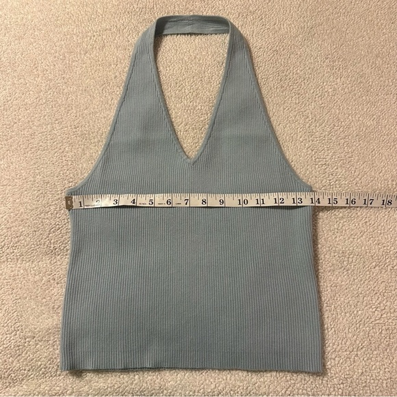Reformation Carol Cotton Sweater Tank Ribbed Halter Crop Top Mineral Blue - Picture 9 of 13